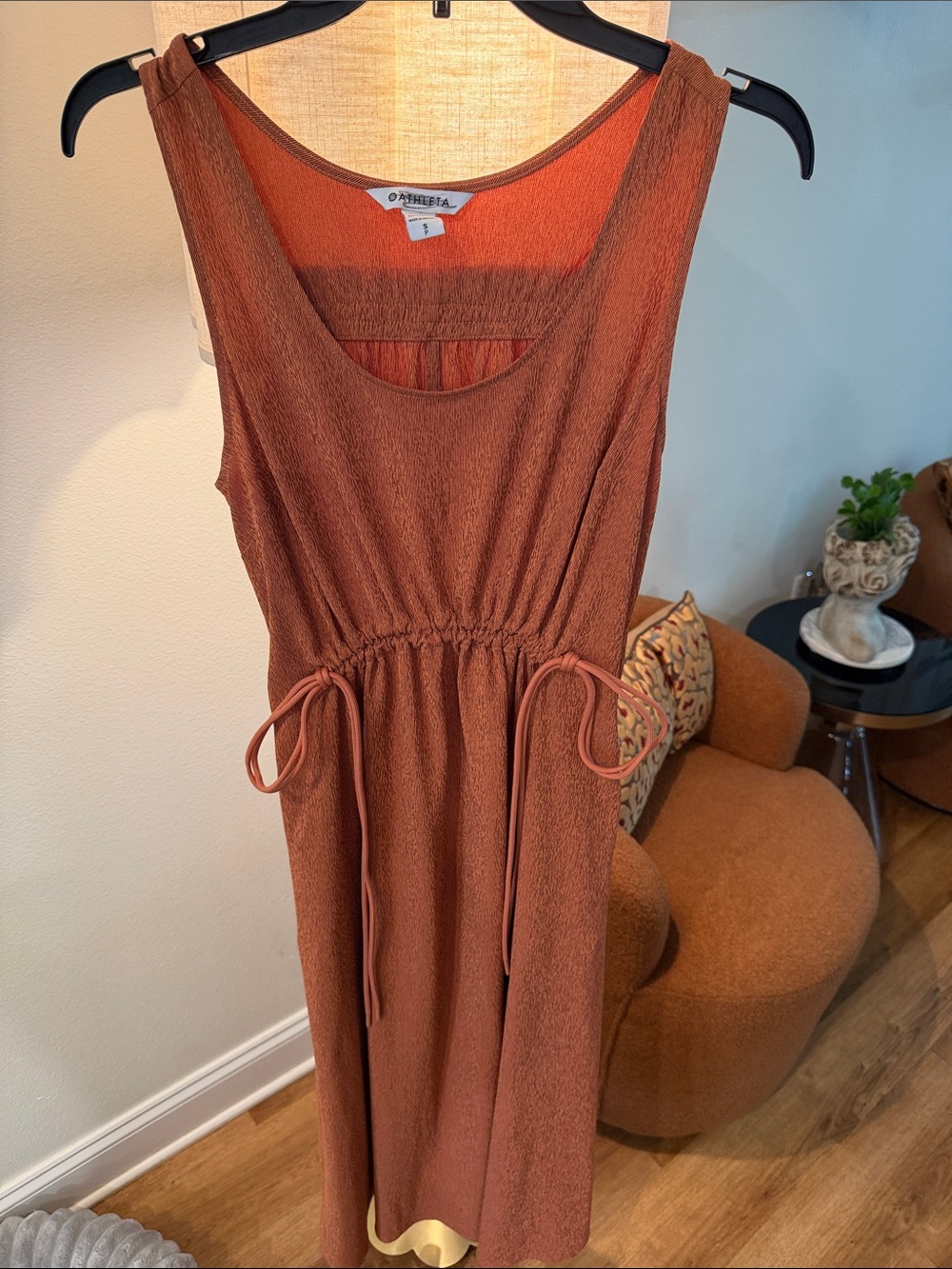 Athleta Cinnamon colored Textured Sleeveless Drawstring Dress.